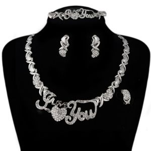 I love you Necklace Set in Silver Tone